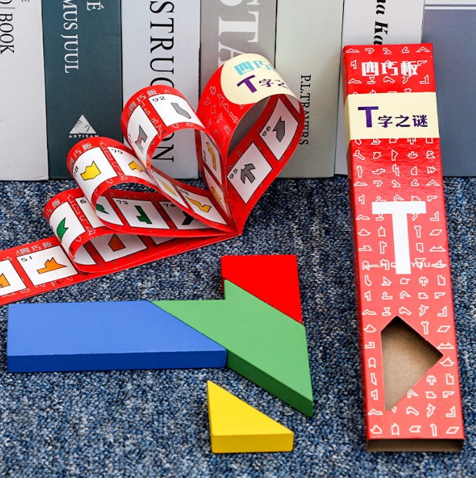 Beech Wood Long T-Shaped Puzzle Tangram Educational Toy Teaching Aids For Adults, Primary School Students And Kidsren'S Intellectual Puzzles - Image 3